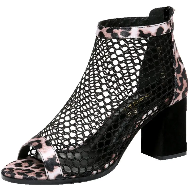 

2021 New Arrival Black Hollow Peep Toe Womens Clear Heels Mesh Patchwork Breathable Anti-Odor Woman Clear Heels