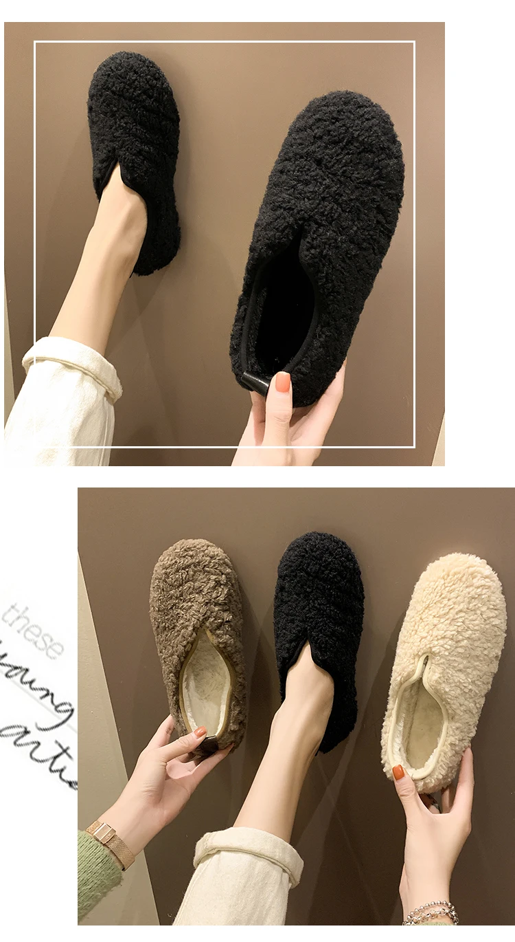Женские зимние шлепанцы с мехом ягненка; chaussures femme Pantuflas; меховые шерстяные туфли для улицы; женская обувь; женские мокасины; Тапочки