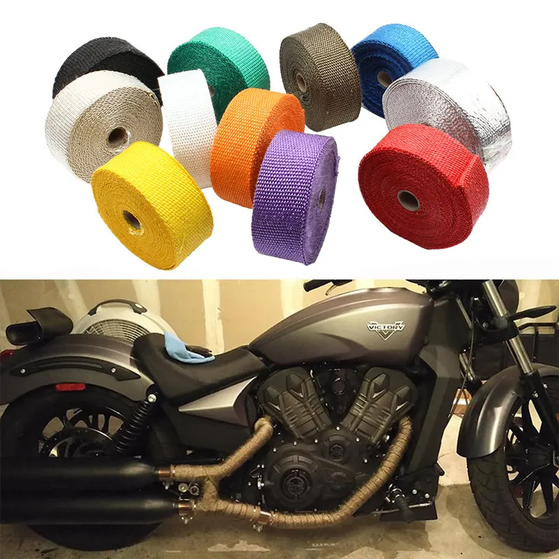 

5 см * 15 м Тепловая лента для выхлопных газов мотоцикла теплозащитная лента для мотоцикла Стекловолоконная теплозащитная лента с нержавеющи...