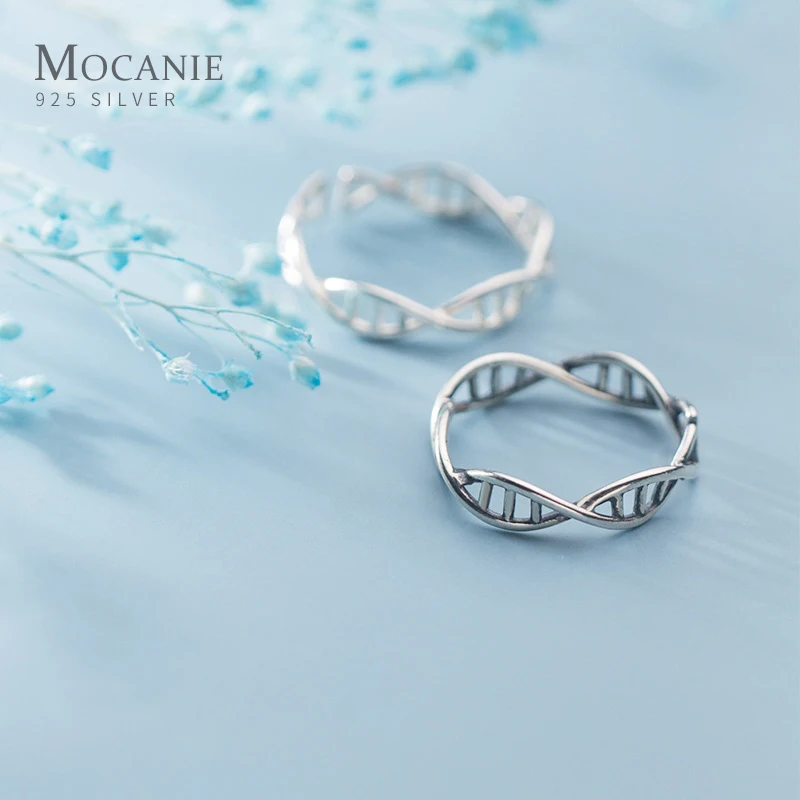 

Mocanie Genuine 925 Sterling Silver Retro Geometric Line Gene Shape Finger Ring for Women Free Size Ring Fine Jewelry Party Gift
