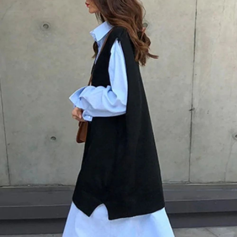 

Sweater Vest Long Women Knit Solid Color Loose Slim 2020 Fashion Casual Simple Female Autumn Winter Outwear V-neck Cool Fall