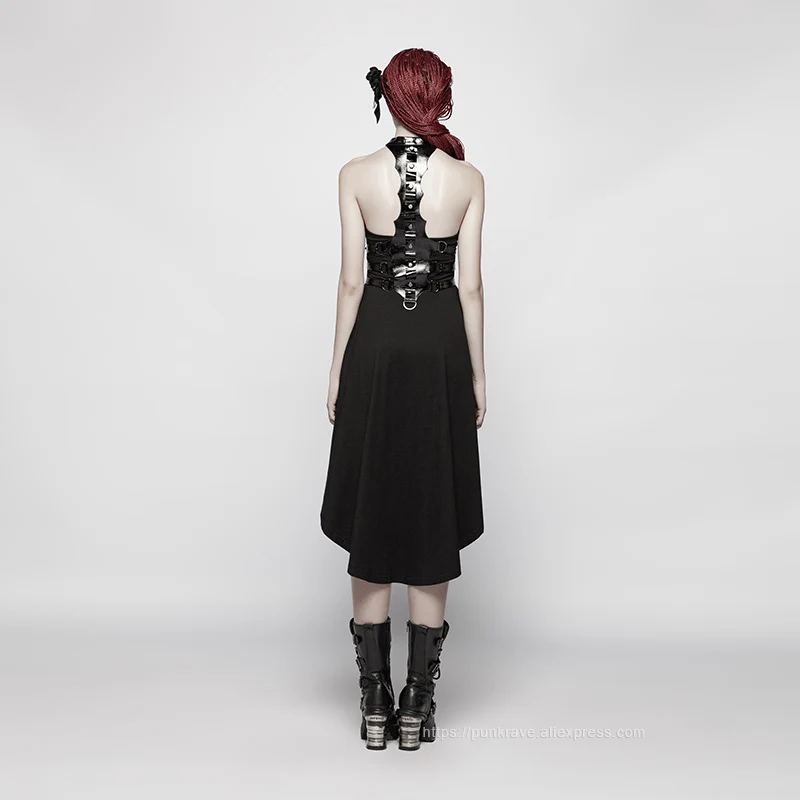 Женское платье с асимметричным подолом Черное вечернее в готическом стиле панк