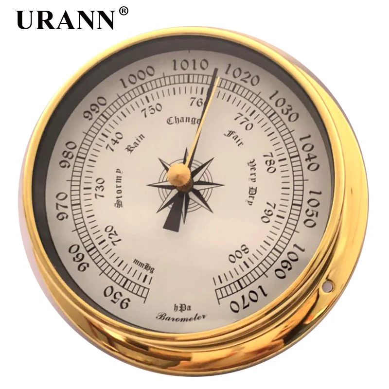 

1Pcs 115mm 145mm Brass Case Weather Station Barometer Temperature Hygrometer Brass Shell Wall Hanging Boat Using Barometer