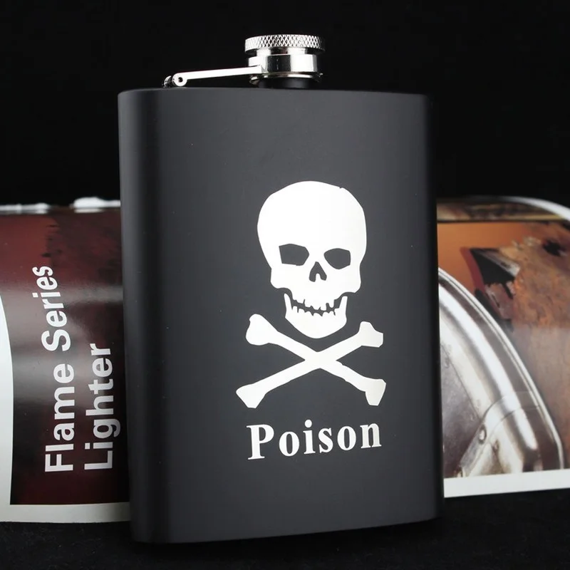 

8oz Stainless Hip Flask Whisky Vodka Hip Flask Flagon Cool Old Man/Skull Black Flagon Portable Outdoor