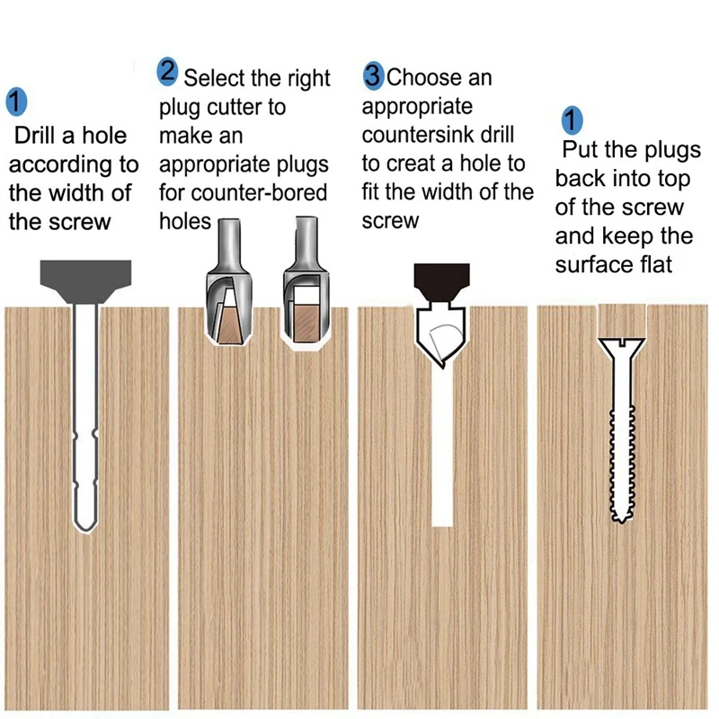 Woodworking Drilling Or Chamfer Tool 8Pc wood Plug Cutter 6Pcs 1/4 Inch Hex Shank 5 Flute 90 Degree Countersink Drill Bits 7Pcs | Дом и сад