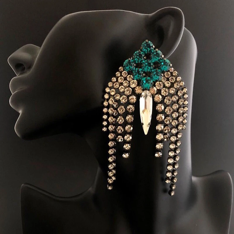 

Dvacaman Luxury Shining Tassel Crystal Drop Earrings Women Wedding Party 2019 Fashion Jewelry Designs Big Heart Dangle Earrings