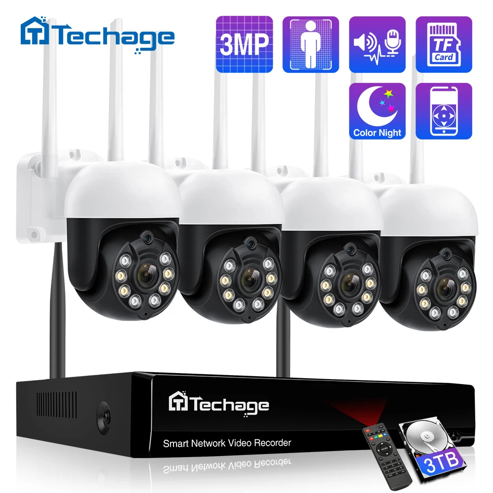 Беспроводная система видеонаблюдения Techage 3 Мп PTZ двухстороннее аудио Wi-Fi IP-камера