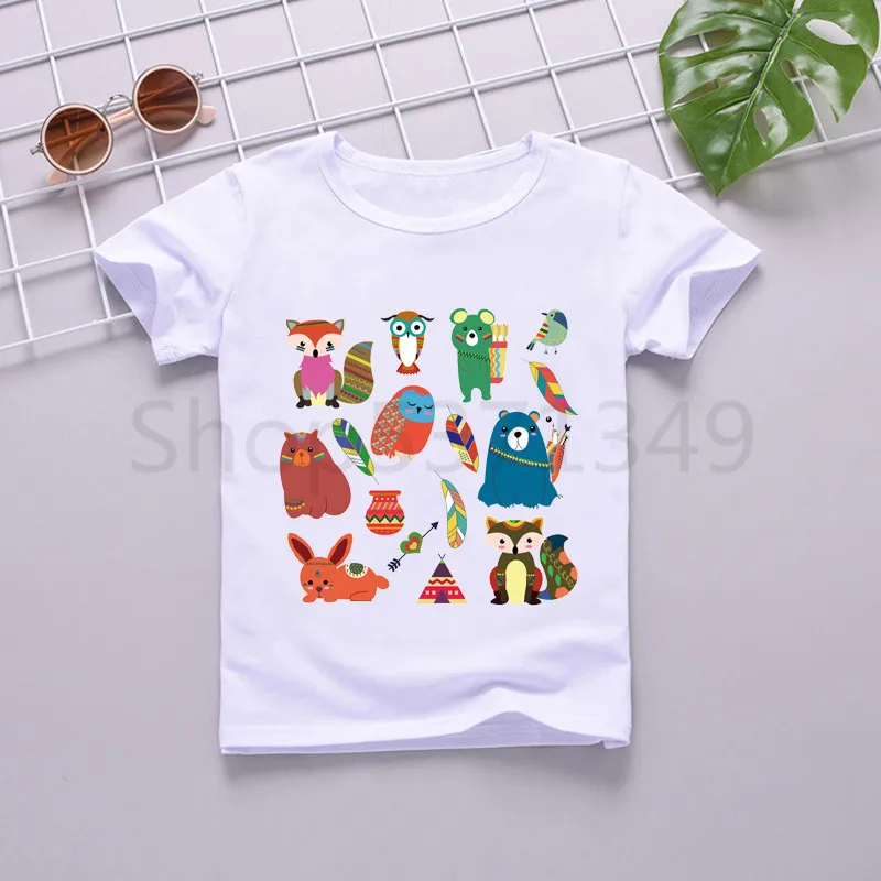 Футболка в индийском стиле с изображением животных тигра лисы и птицы модная