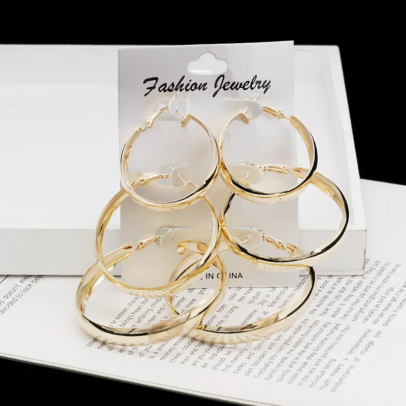 

Big Circle Hoop Earrings Set for Women Punk Exaggerated Geometric Oversize Hoop Ear Rings Girls Steampunk Ear Clip Jewelry