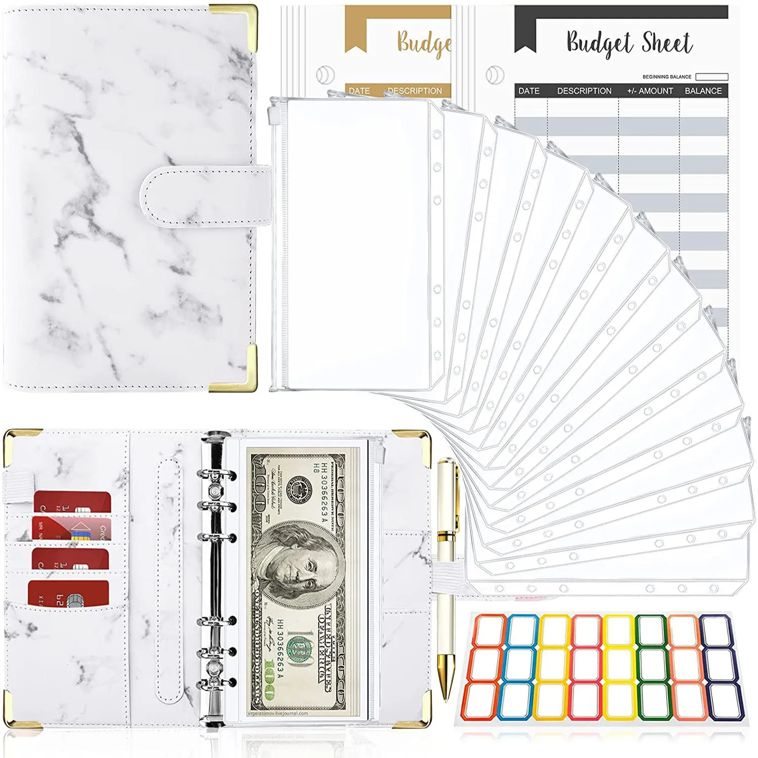 A6 Cash Envelopes Folder Planner Organizer,26 Pieces Budget Binder with Cash Envelopes,Budget Sheets for Money Budgeting Saving