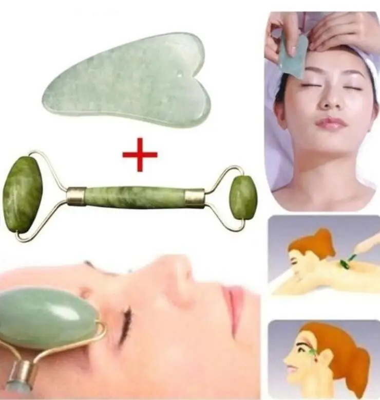 2 шт. Gua Sha натуральный нефритовый массажный роликовый лицевой Массажер для ухода