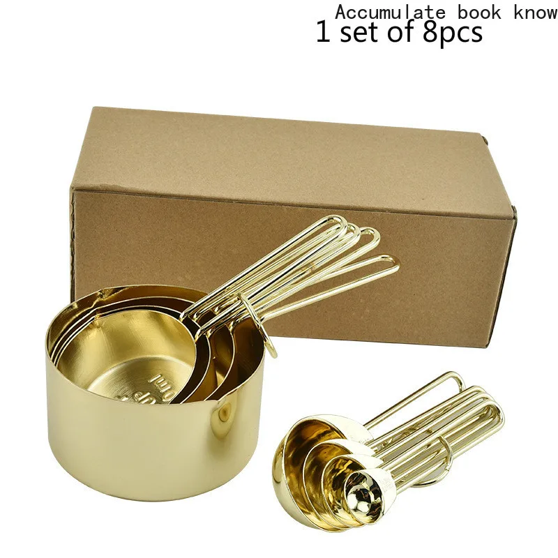

Sale Rose Gold Stainless Steel Measuring Cup Set Kitchen Supplies Baking Tools Golden Measuring Spoon gold kitchen accessories