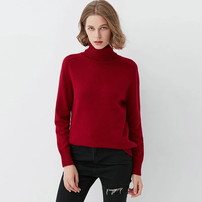 Свитер женский кашемировый с высоким воротником и длинным рукавом Осень-зима 2019 |
