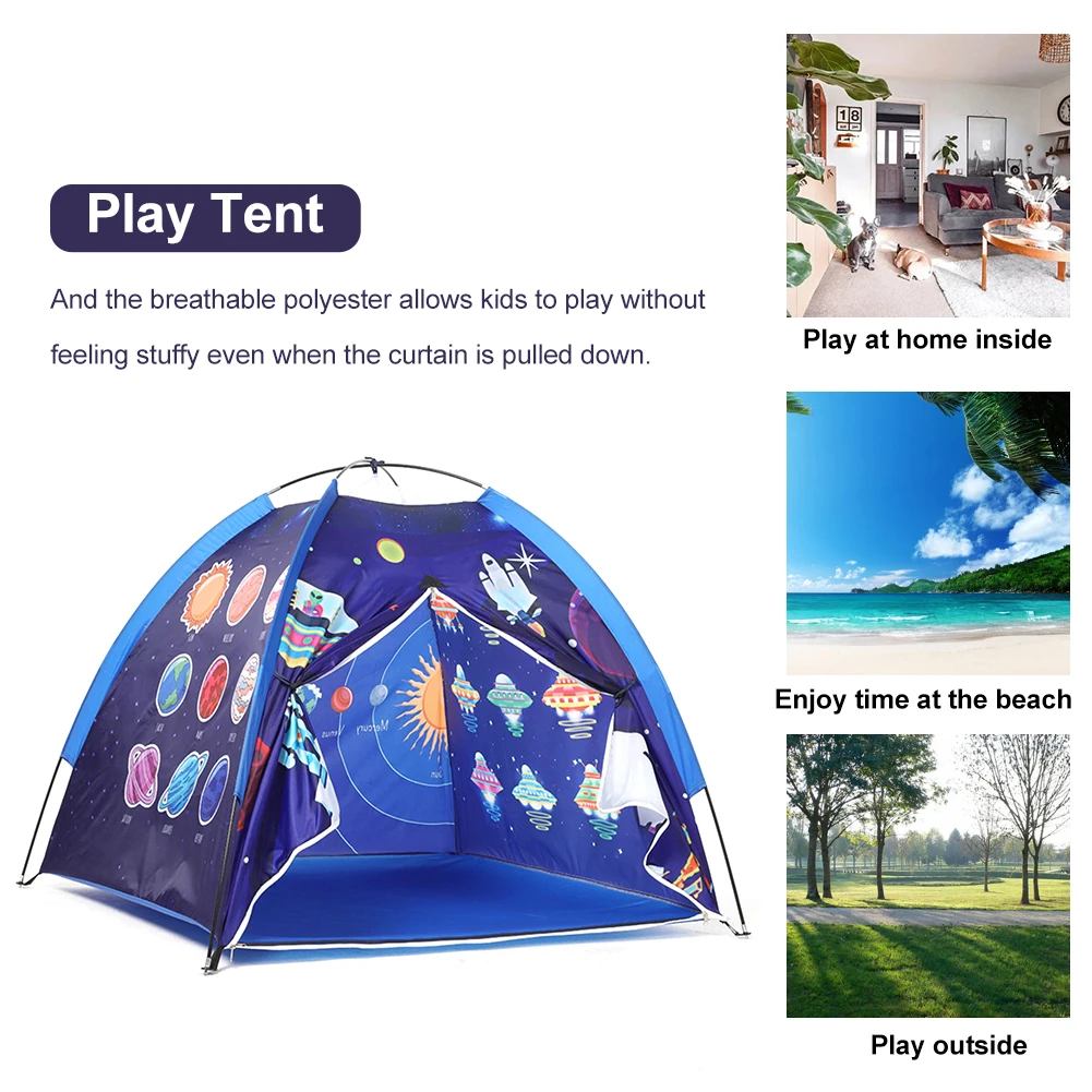 

Boy Girl Indoor Outdoor Polyester Lightweight Imaginative Foldable Assemble Kids Toy Gift Play Tent Space World Playhouse