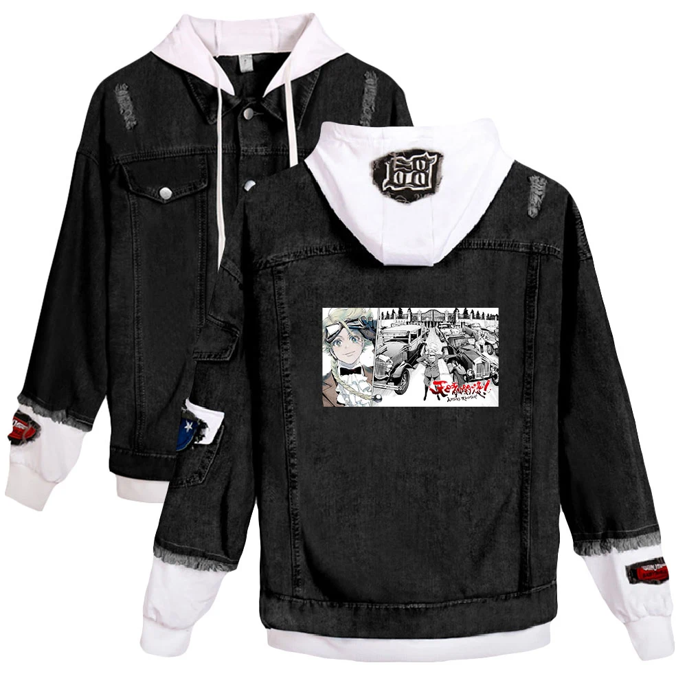 

Appare-Ranman Fashion Denim Jacket With Ripped Stitches Women/Men Hot Sale Fake two Hooded Cool Cowboy Jackets