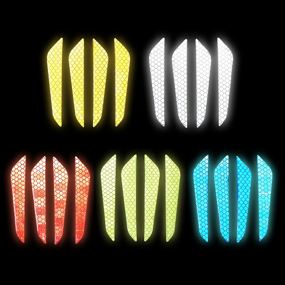 

4pcs Car Wheel Rim Eyebrow Reflective Warning Strip Stickers Safety Warning Light Reflector Protective Sticker