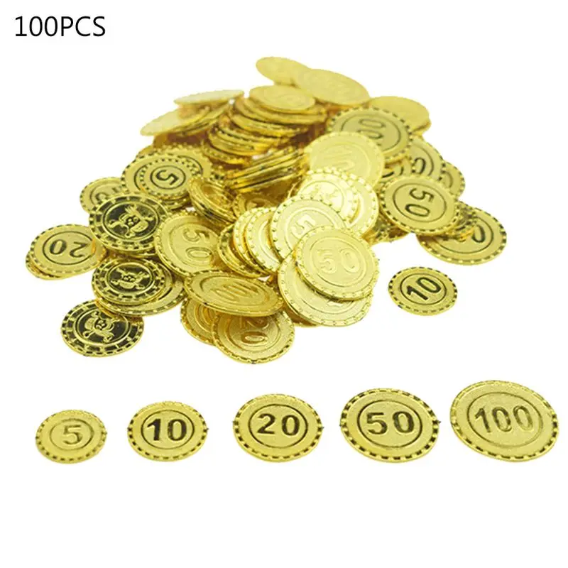 100 шт. пиратские золотые монеты пластиковые игровые для украшения вечеринки
