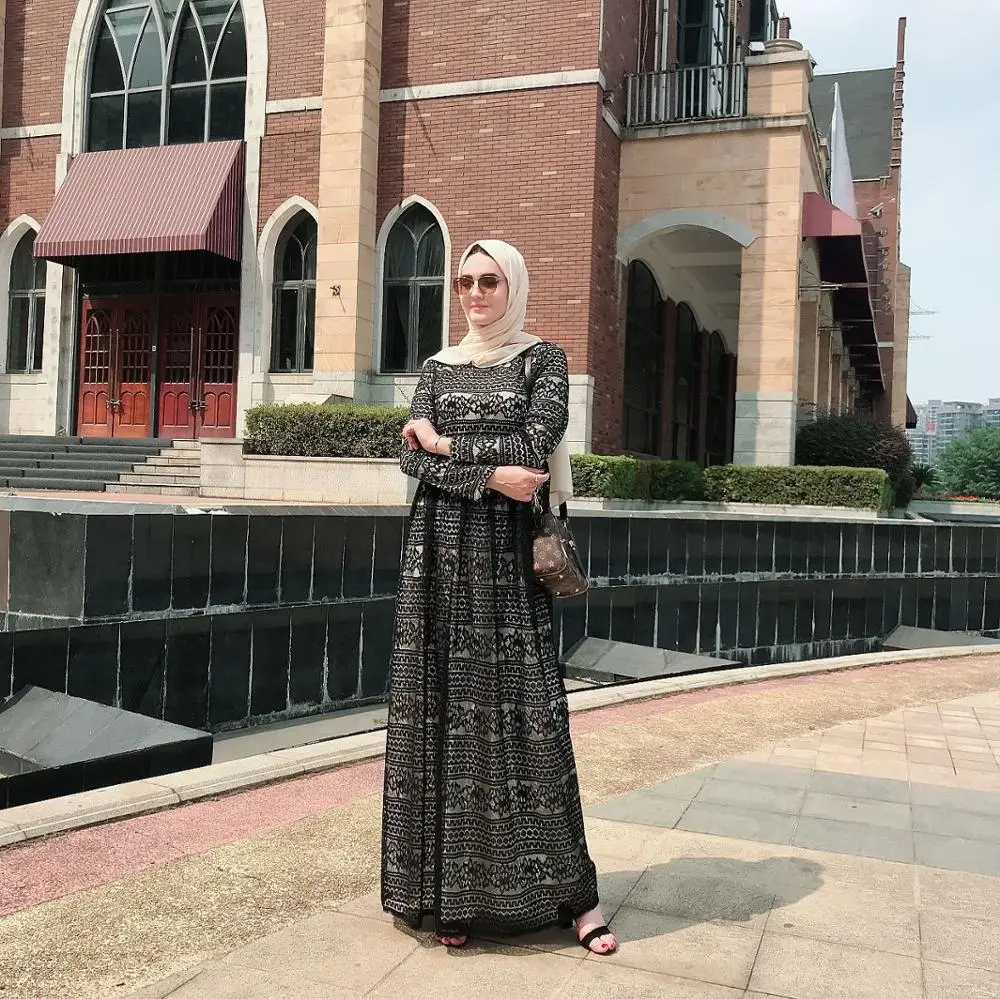Роскошных мусульманский кружевная Абая Вечернее платье Vestidos Вечеринка кардиган