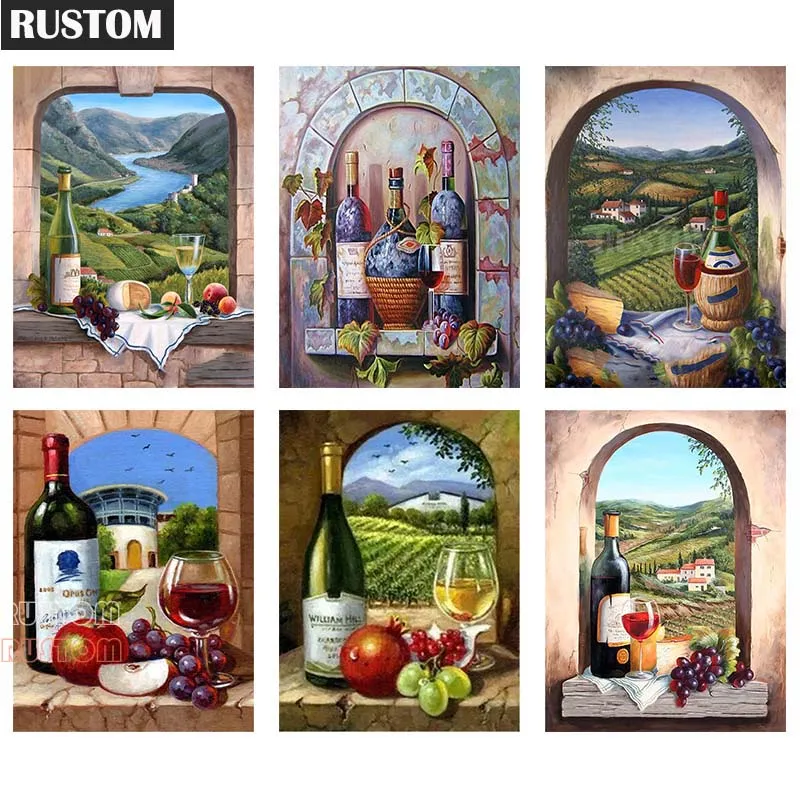 

Full Square Drill Diamond Painting Cross Stitch 5D DIY Wine Bottle Fruit Embroidery Mosaic Picture of Rhinestone Room Decor Rust