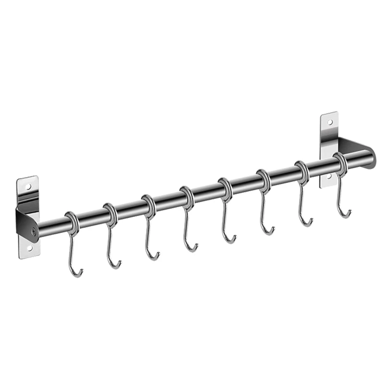 

2021 New Wall Mounted Utensil Rack Stainless Steel Hanging Kitchen Rail with 6/8/10 Removable Hooks Hanger Organizer