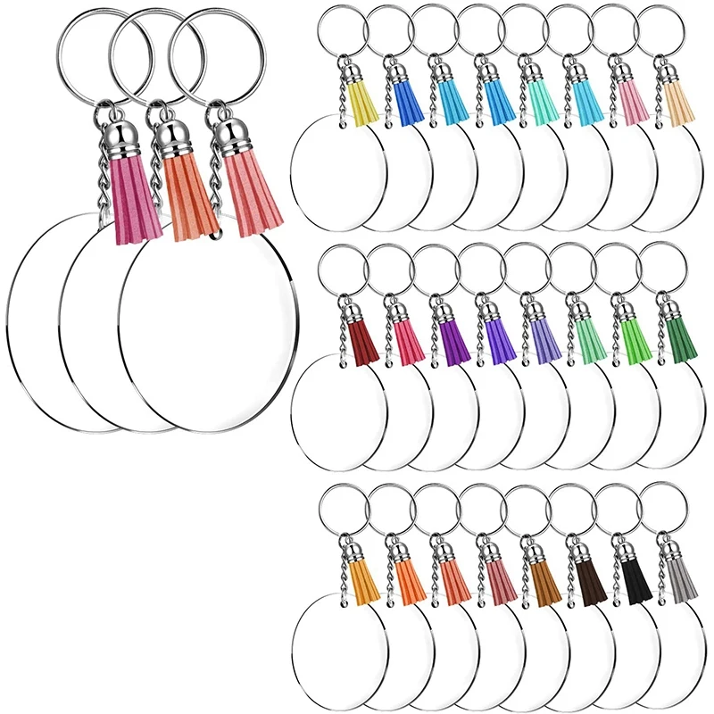 

Acrylic Keychain Blanks, 2 Inch Round Clear Keychains for Vinyl with Tassel Pendant and Metal Split Key Chain Rings