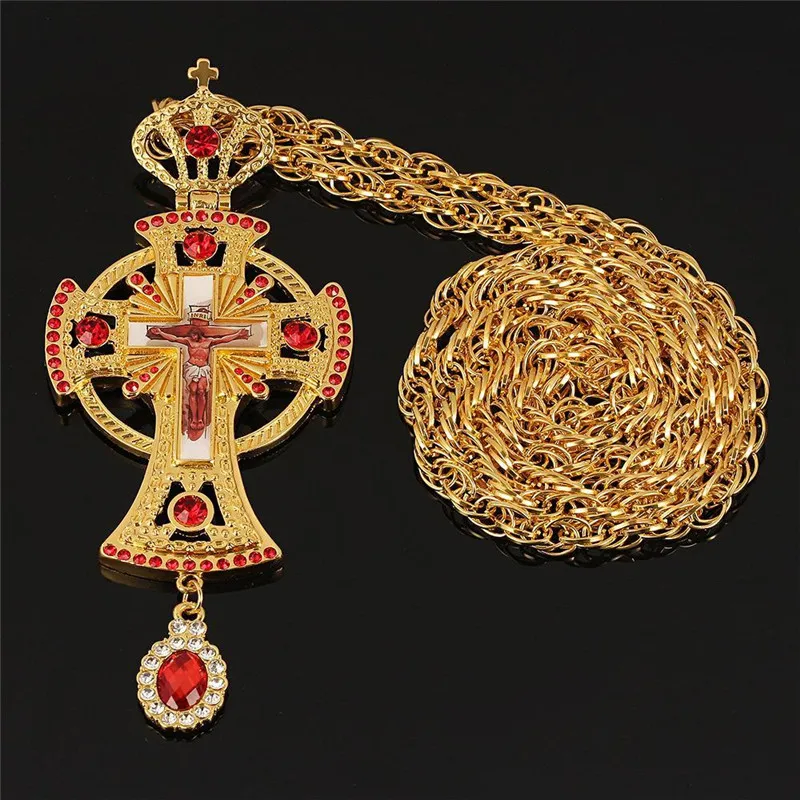 

Jesus Pectoral Cross pendant necklace Priests Artificial ruby with diamonds Orthodox Cross church prayer religious jewelry gifts