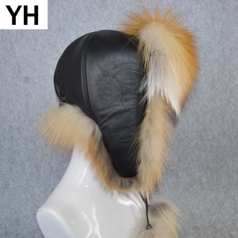 Женская шапка бомбер из натурального меха лисы зимняя теплая ушанка 2021 роскошная