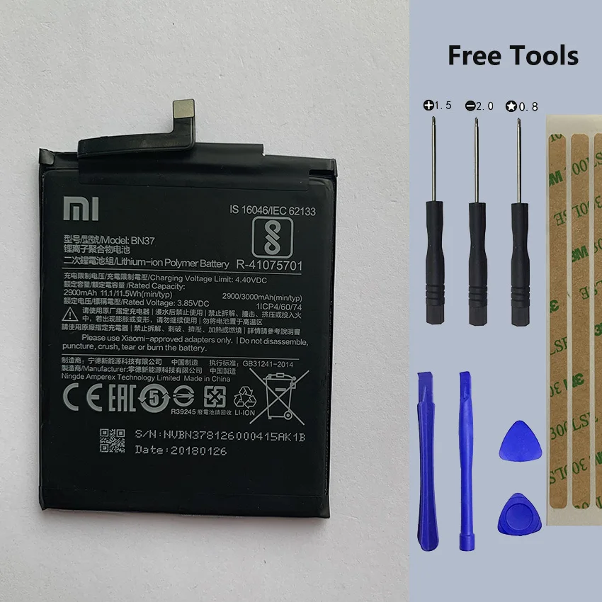 Xiao Mi оригинальный аккумулятор BN37 3000 мАч для Xiaomi Redmi 6 Redmi6 6A Аккумулятор Bateria