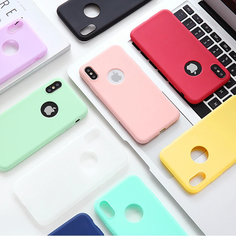 Чехол конфетного цвета с отверстием для iphone 7, 8, 6, 6s Plus, X, XS, MAX, XR, 10, милая девушка, матовый Мягкий силиконовый чехол для телефона