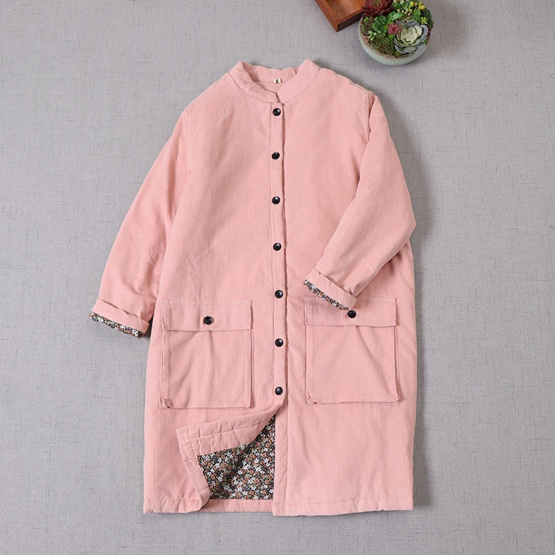 

2021 new winter Japanese style cotton loosen plaid thicken women mori girl thicken long quilted coat