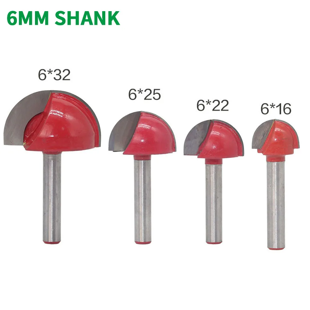 

4PC/Set 6MM Shank Milling Cutter Wood Carving Solid Carbide Round Nose Bits Round Nose Cove Core Box Router Bit Shaker Cutter