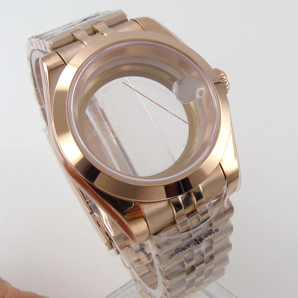 

Полированный браслет для часов с покрытием из розового золота 39 мм, Юбилейный браслет подходит для NH35A MIYOTA 8215, движение с сапфировым стеклом