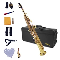 muslady straight bb soprano saxophone brass lacquered gold woodwind instrument with carrying case reed brush cloth gloves straps