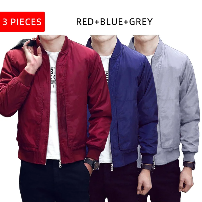 3PC R G Blue FK063 Повседневная куртка-бомбер, Мужская однотонная Модная приталенная весенняя куртка, осенняя верхняя одежда, пальто, бейсбольные куртки, мужская уличная куртка - Цвет: 3PC R G Blue FK063