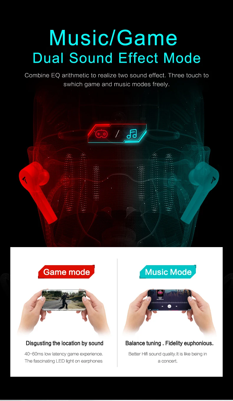 

Jisiqi Gaming Earbuds 35ms Low Latency TWS Bluetooth Earphone with Mic Bass Audio Sound Positioning PUBG Wireless Headset