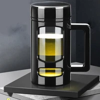insulated glass insulated glass with handle office cup with filter double layer tea cup with lid insulated glass b20050