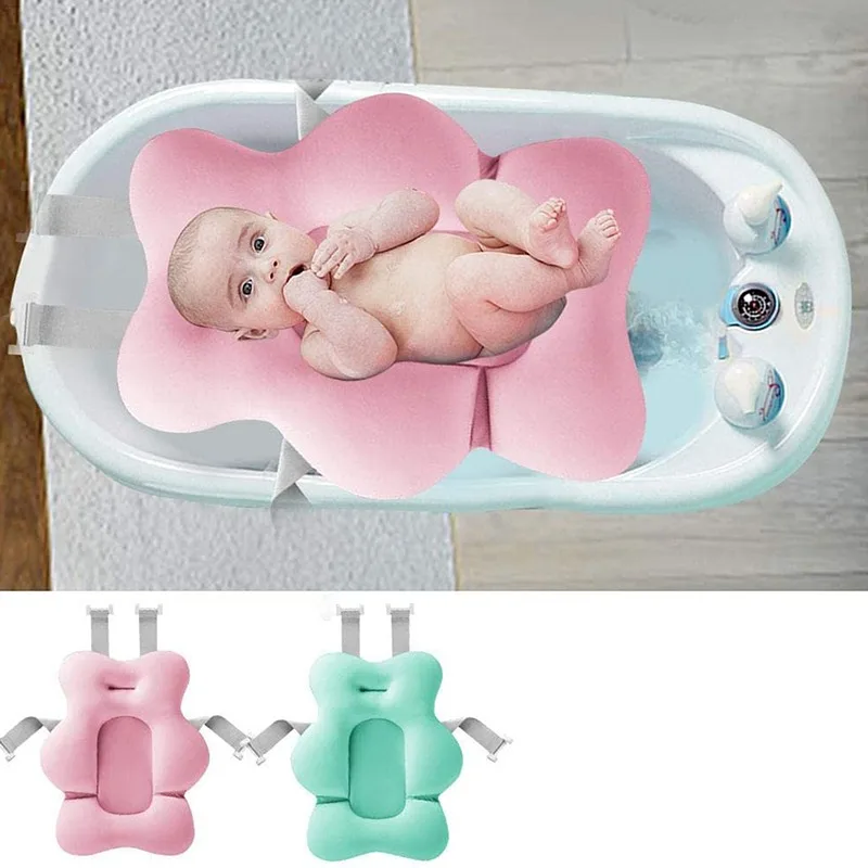 

Baby Shower Bath Tub Pad Non-Slip Bathtub Seat Support Mat Newborn Safety Security Bath Support Cushion Foldable Soft Pillow