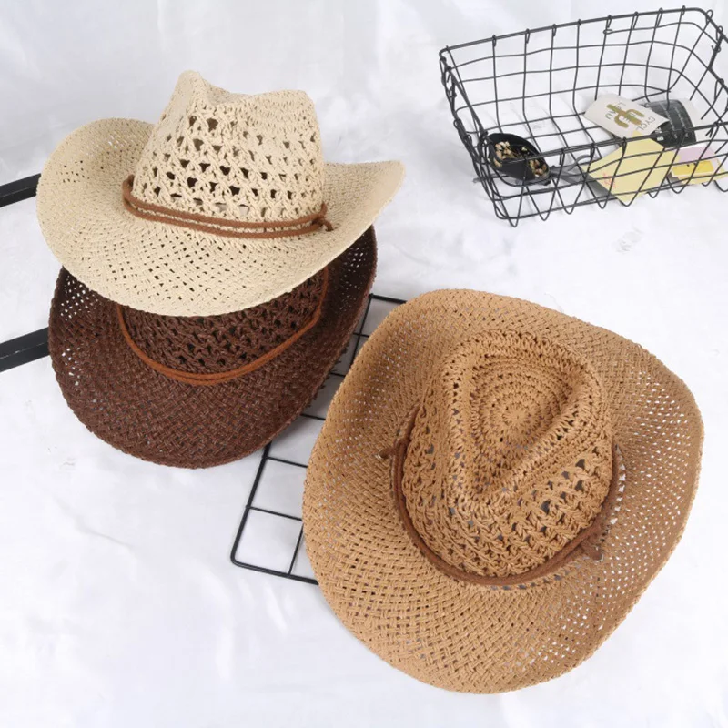 

New Summer Casual Sun Hats For Women Fashion Jazz Hat Men Beach Trilby Wide Brim Boater Panama Hat Hollow Visors Cap Handmade