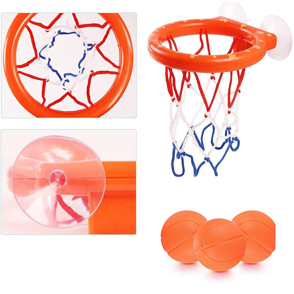 

Children's 2in1Toys Bathtub Basketball Hoop & Balls Set for Bath Toys Playset with 3 Balls Indoor Outdoor Bathroom Use Game
