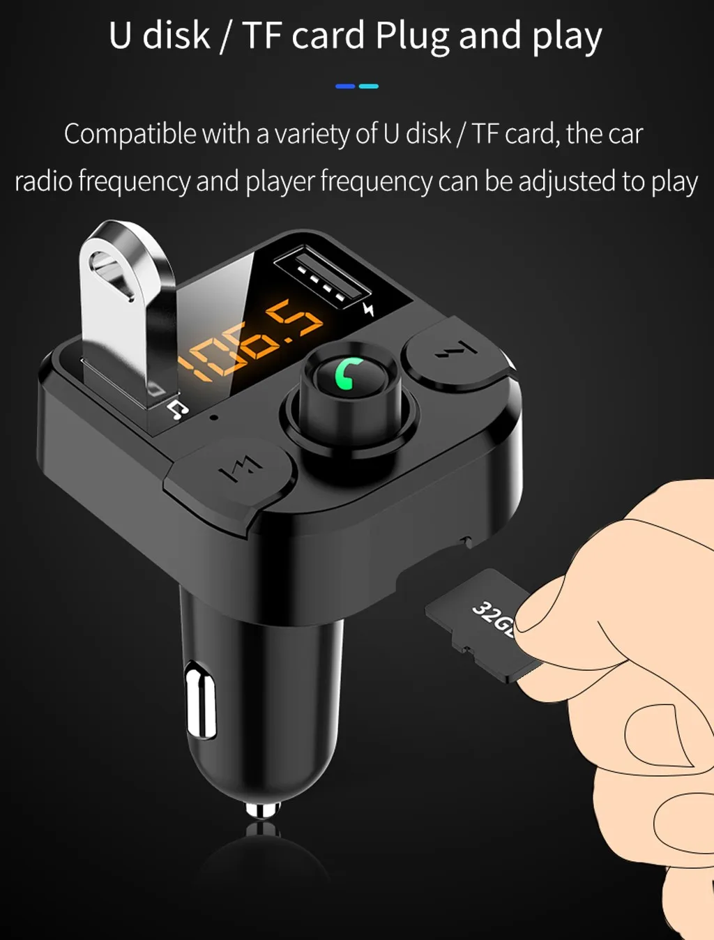 Беспроводной автомобильный Bluetooth FM-передатчик USB Автомобильное зарядное