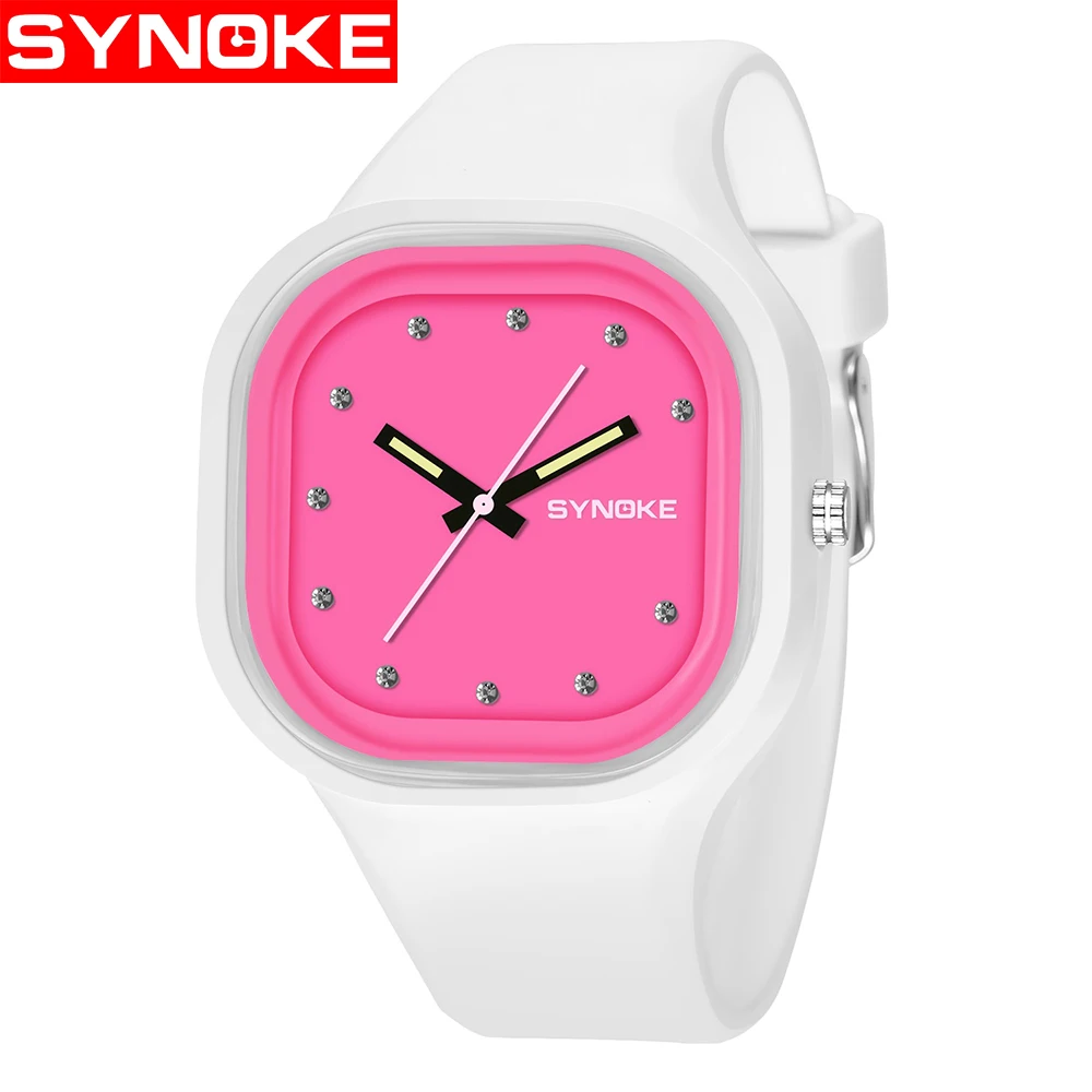 Pink White SYNOKE, для мальчиков, студентов, детские часы, красочные, водонепроницаемые, спортивные часы, брендовые, для женщин, для девочек, силиконовые, цифровые, дата, наручные часы - Цвет: Pink White