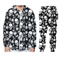 womenmen jogger 3d pants sweatshirt black rose skull tracksuit sweatpants hoody floral streewear 2 piece set custom wholesale