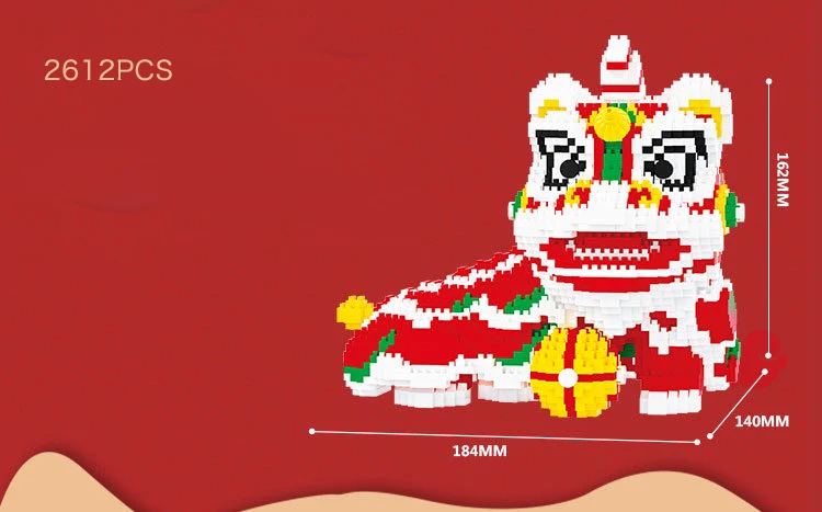 

Lion Dance Cartoon Mini Building Blocks Chinese Traditional Culture New Year Assembled Diamond Micro Bricks Toy for Children