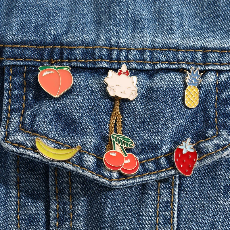 Мультфильм Кот железная эмалированная брошь клубника ананас вишня банан