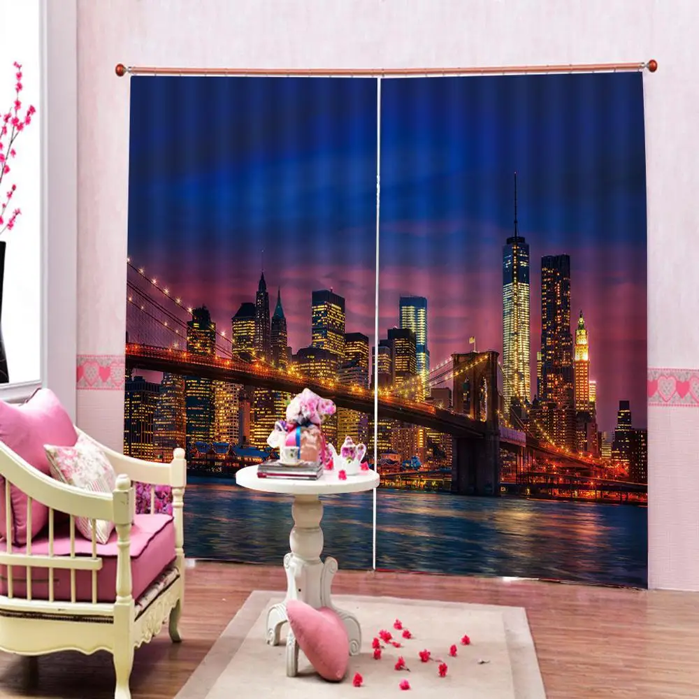 

Customize European architecture 3D Curtains City night scene Curtains For Living Room Bedroom Kids Blackout Curtains