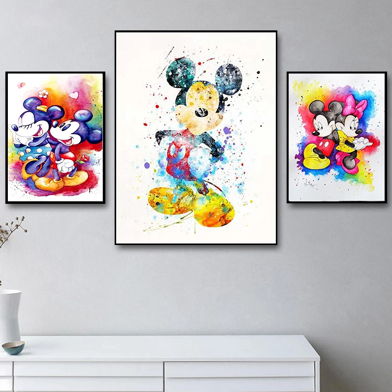 

Disney Princess Nursery Watercolor Disney Mickey Mouse Canvas Painting Poster and Prints Wall Art Pictures for Kids Room Decor