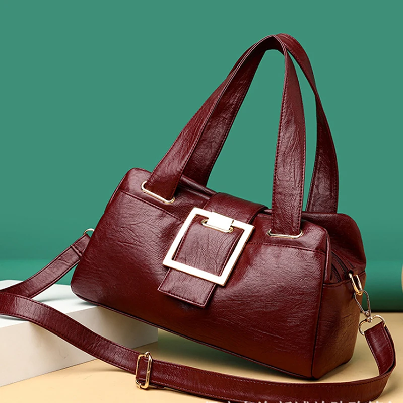

2022 Women Leather Handbags Vintage Practical Female Crossbody Shoulder Bags Designer Brand Ladies High Capacity Top-Handle Bags