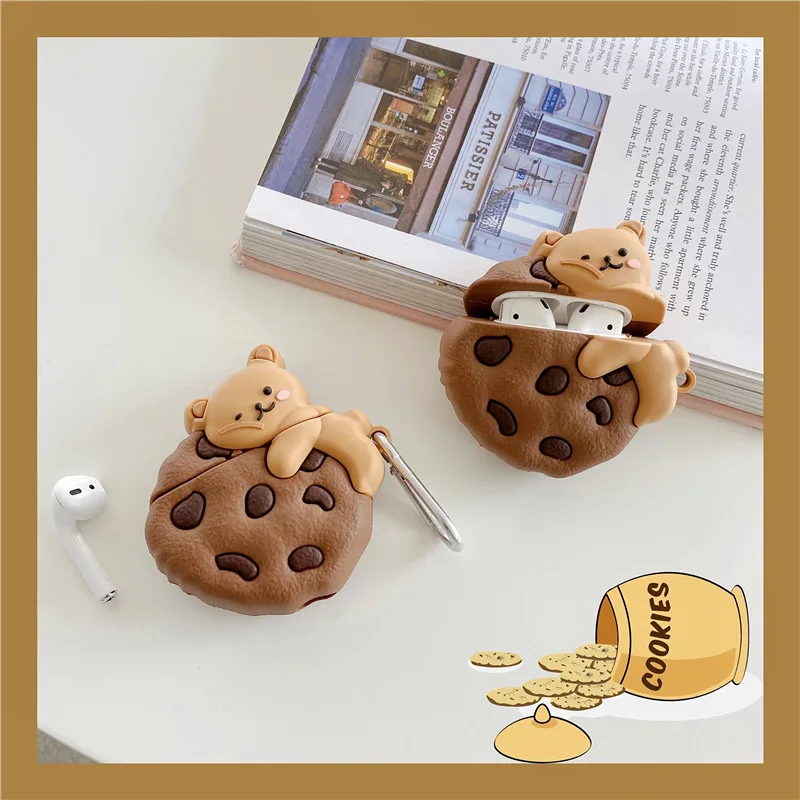 Для AirPod 2 Чехол 3D мультфильм cookiers медведь Мягкий силикон Беспроводной наушники