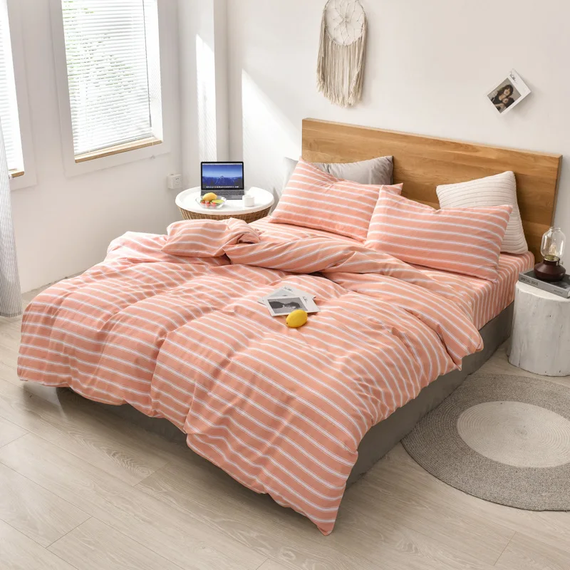 

Simple Bedding Set,Stripe Plaid Printing,Quilt Cover Sheet With Pillowcase,For Dormitory Household,Family Size,Home Bedding