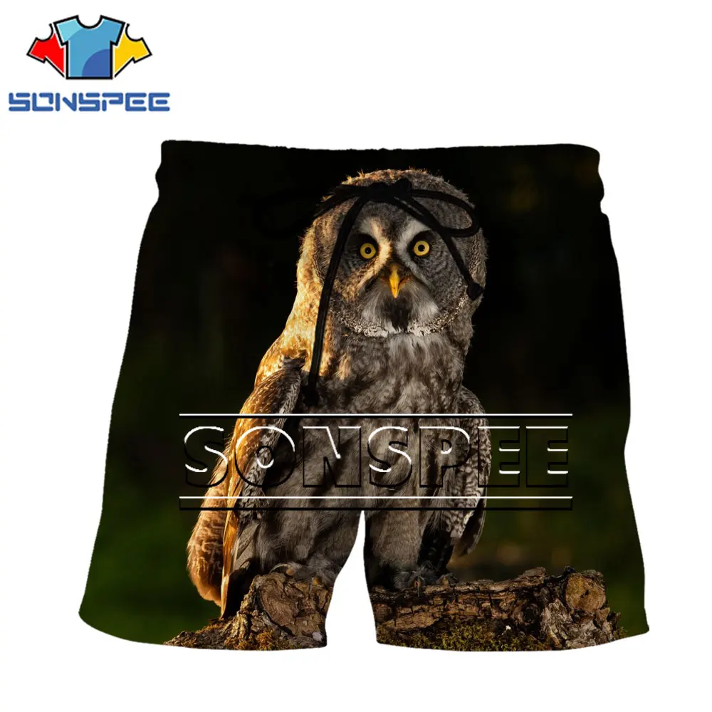 

SONSPEE Men Woman Owl Shorts Animal Zoo Summer Funny Hip Hop Travel Casual Sportswear Run Climbing Harajuku Elastic Waist Shorts